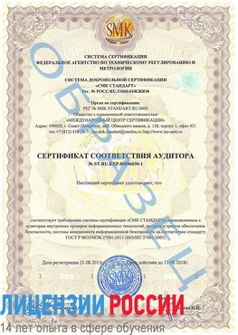 Образец сертификата соответствия аудитора №ST.RU.EXP.00006030-1 Воскресенское Сертификат ISO 27001